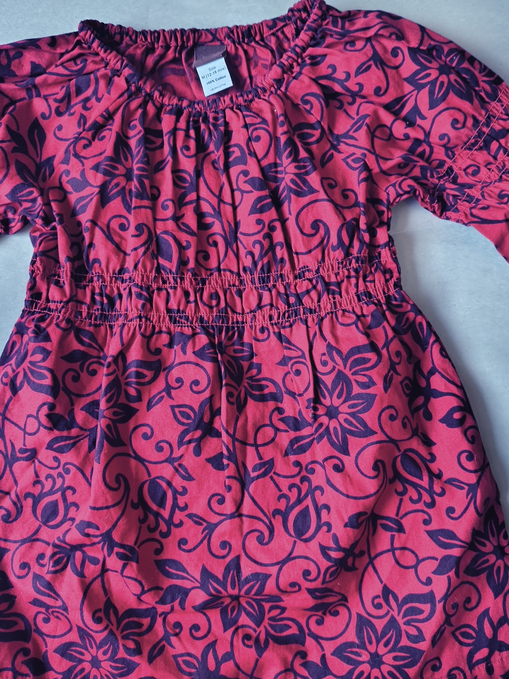 Girls Pink Floral Print Smocked Waist Top